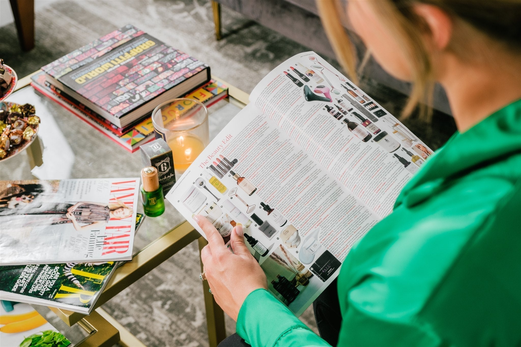 A women reading an article on handcrafted skincare and how important that is 